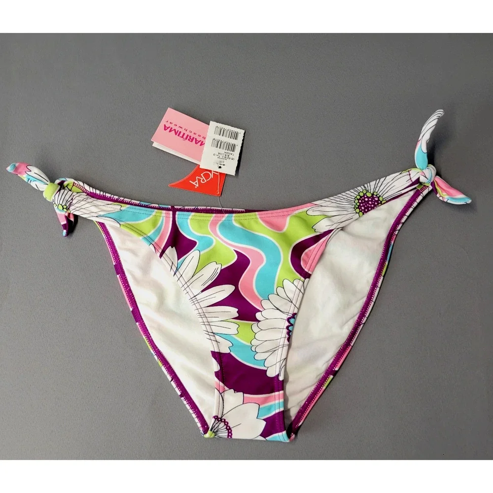 Cia Maritima 2 Piece Bikini Womens Large Purple Bandeau Top Floral Beachwear New